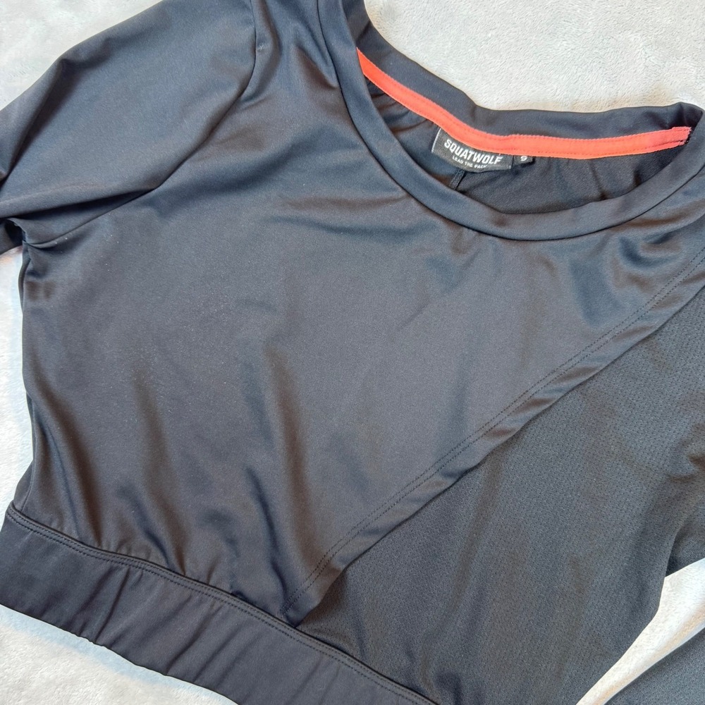 Squatwolf Long Sleeve Crop Top Athletic Activewear Training Gym Fitness Black S
